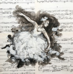 Gratitude 40 - 40 cm ink/musicpaper