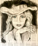 Hatgirl 1.00 - 1.20 m ink/ English bookpaper 